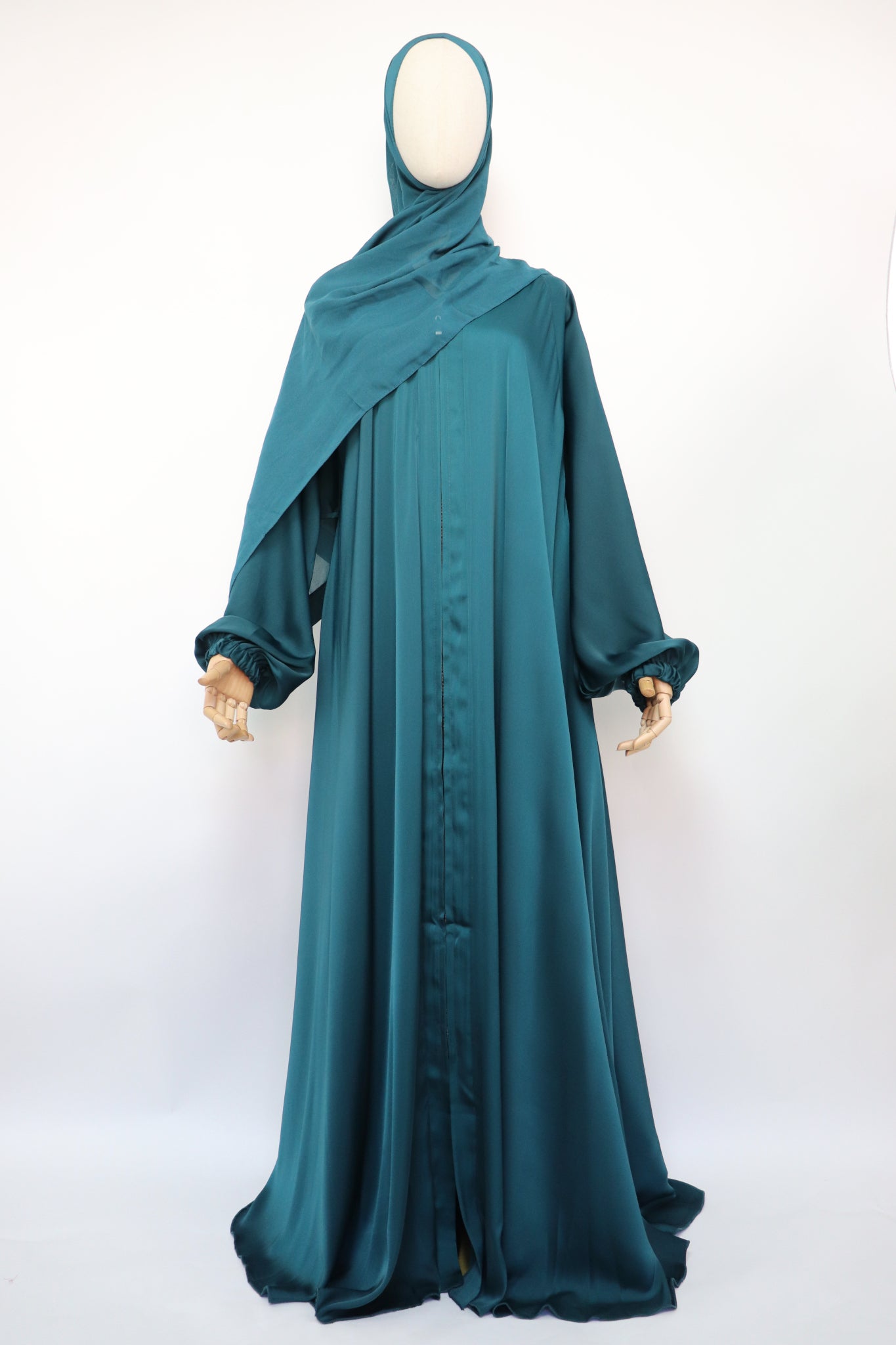 Full-zip Cuffed Flare Umbrella Abaya - Peacock