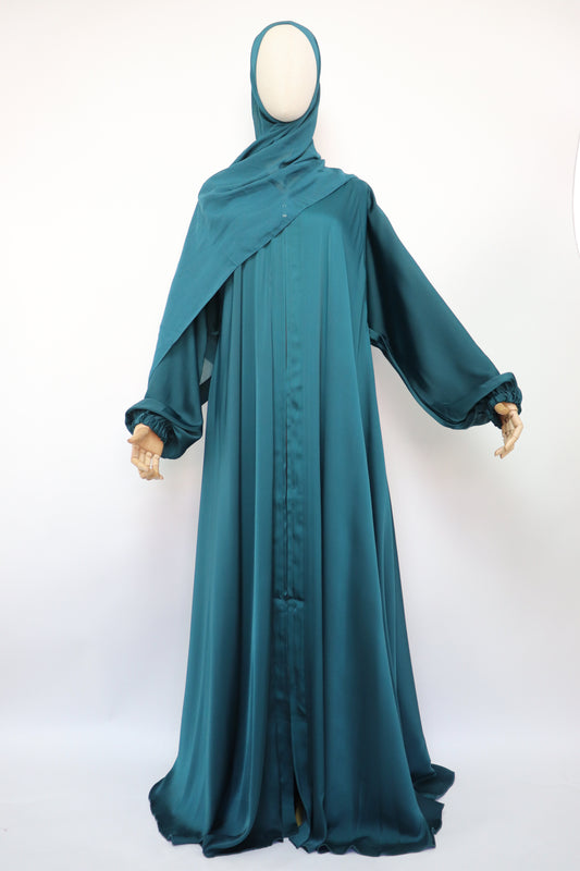 Full-zip Cuffed Flare Umbrella Abaya - Peacock
