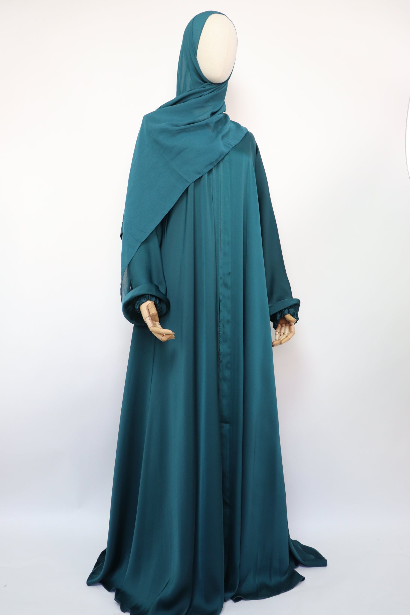 Full-zip Cuffed Flare Umbrella Abaya - Peacock
