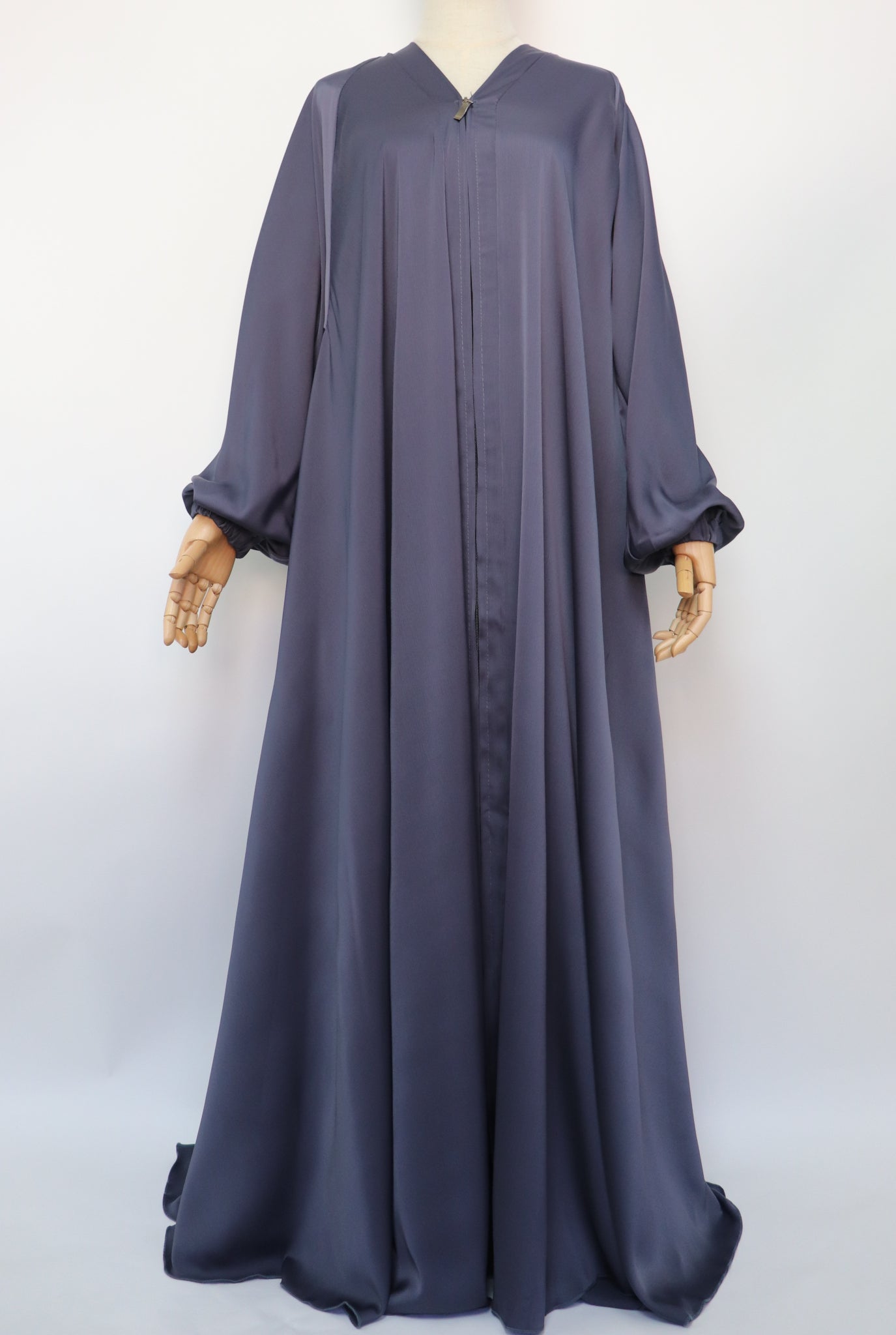 Full-zip Cuffed Flare Umbrella Abaya - Bluish Gray