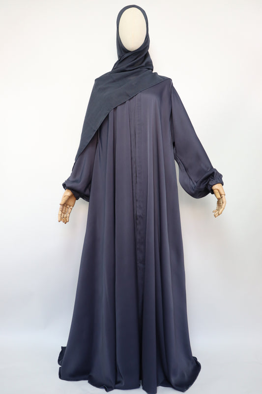 Full-zip Cuffed Flare Umbrella Abaya - Bluish Gray