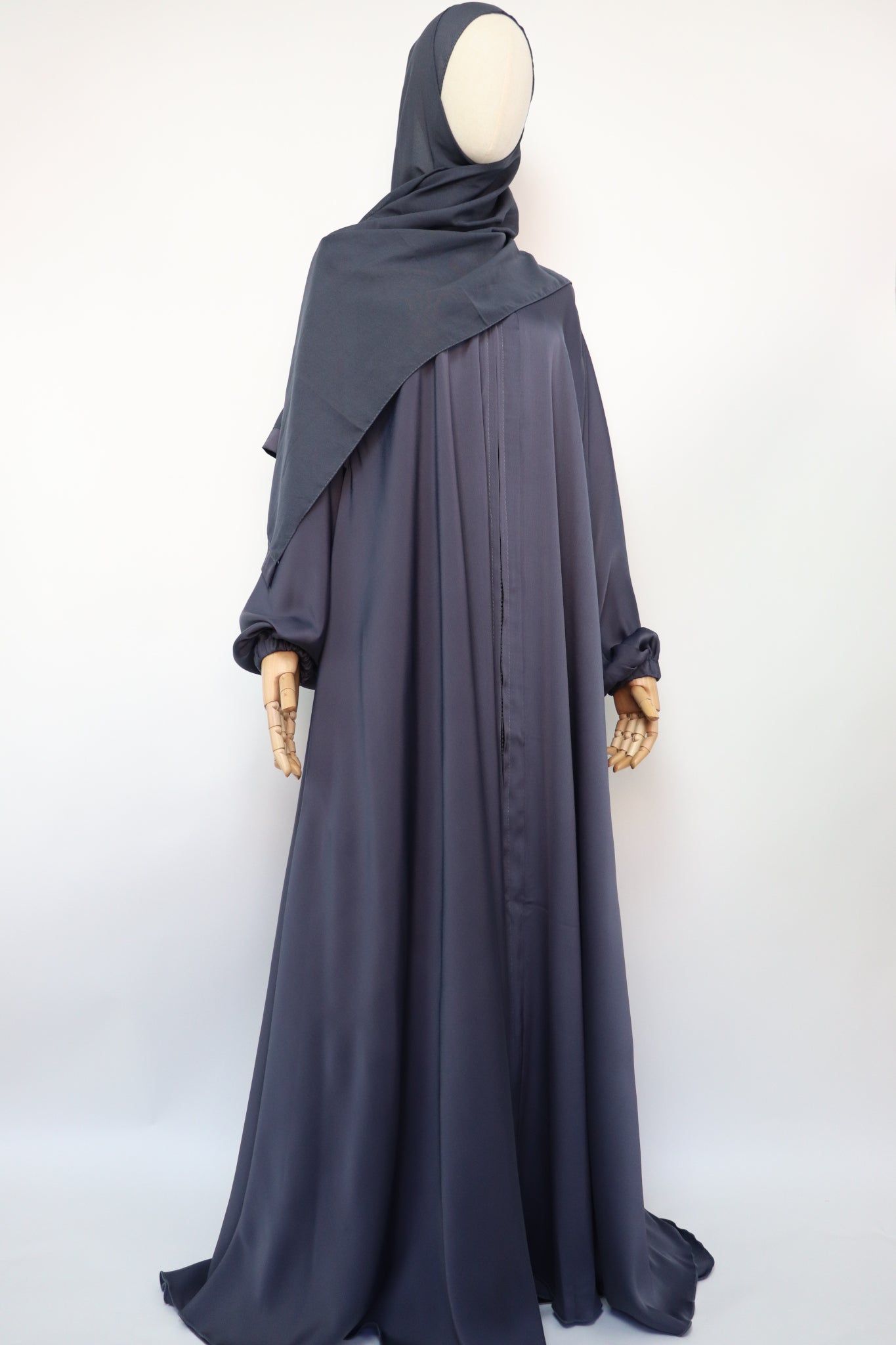 Full-zip Cuffed Flare Umbrella Abaya - Bluish Gray