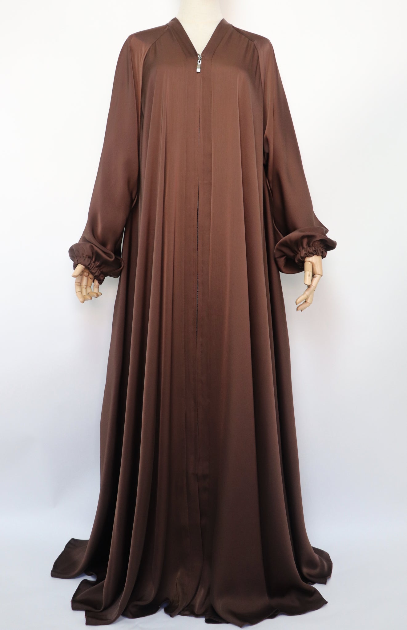 Full-zip Cuffed Flare Umbrella Abaya - Choco Brown