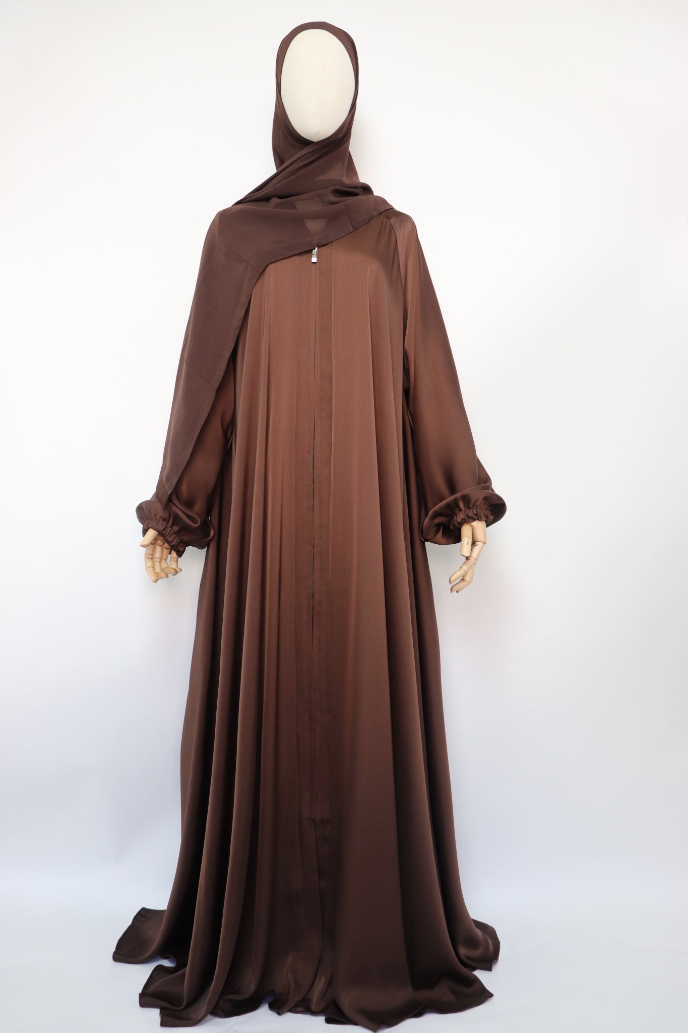Full-zip Cuffed Flare Umbrella Abaya - Choco Brown