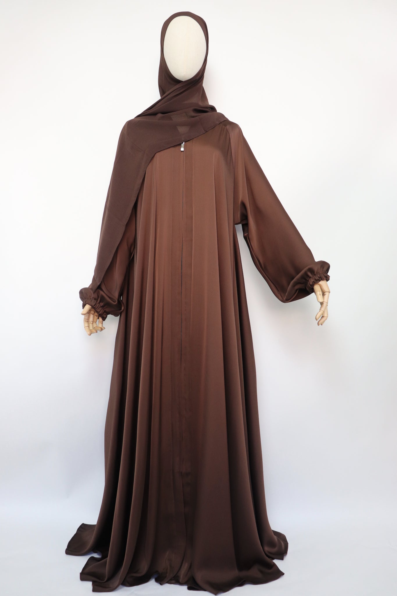 Full-zip Cuffed Flare Umbrella Abaya - Choco Brown