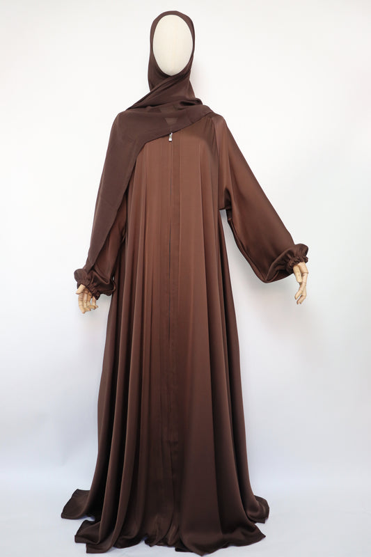 Full-zip Cuffed Flare Umbrella Abaya - Choco Brown