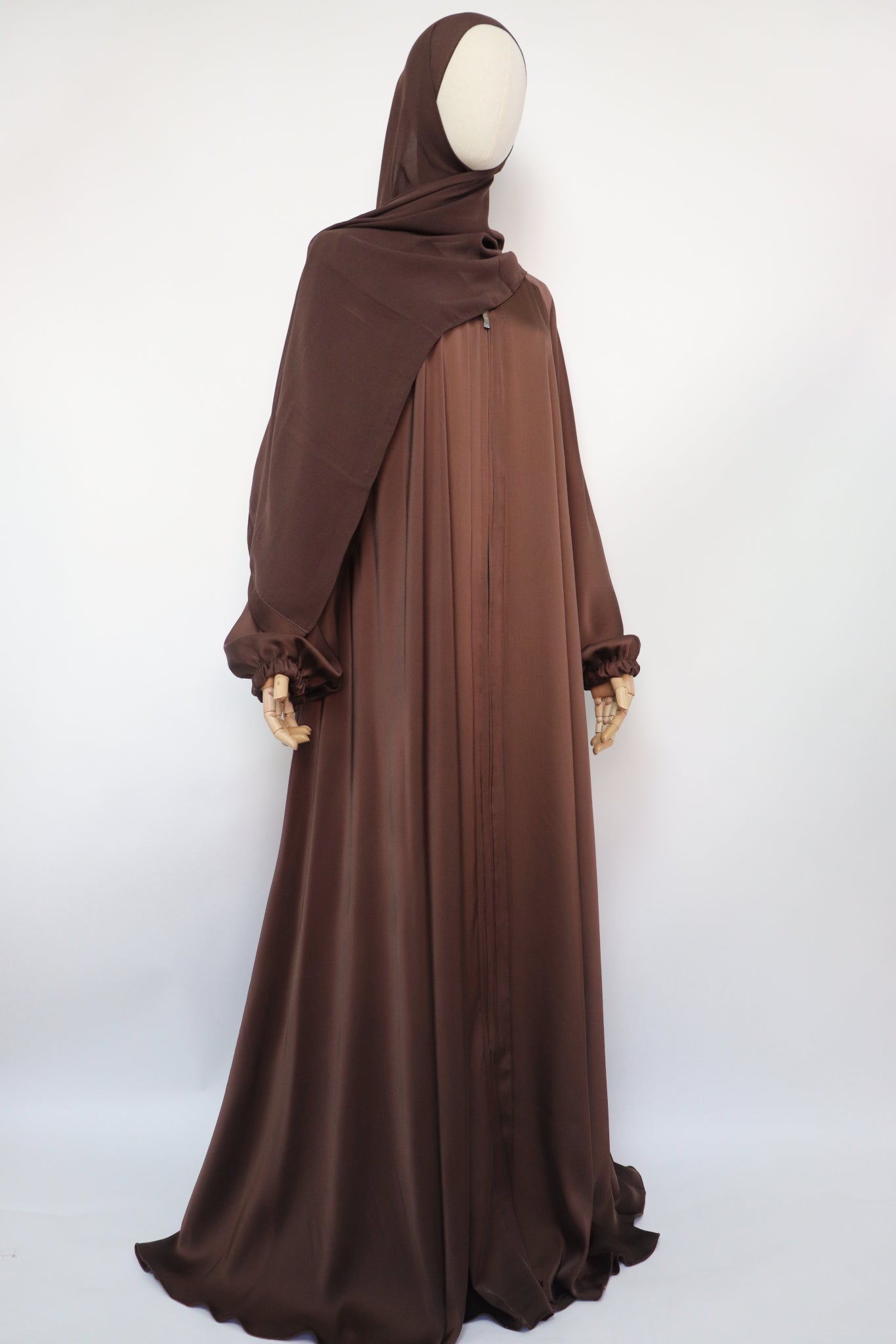 Full-zip Cuffed Flare Umbrella Abaya - Choco Brown