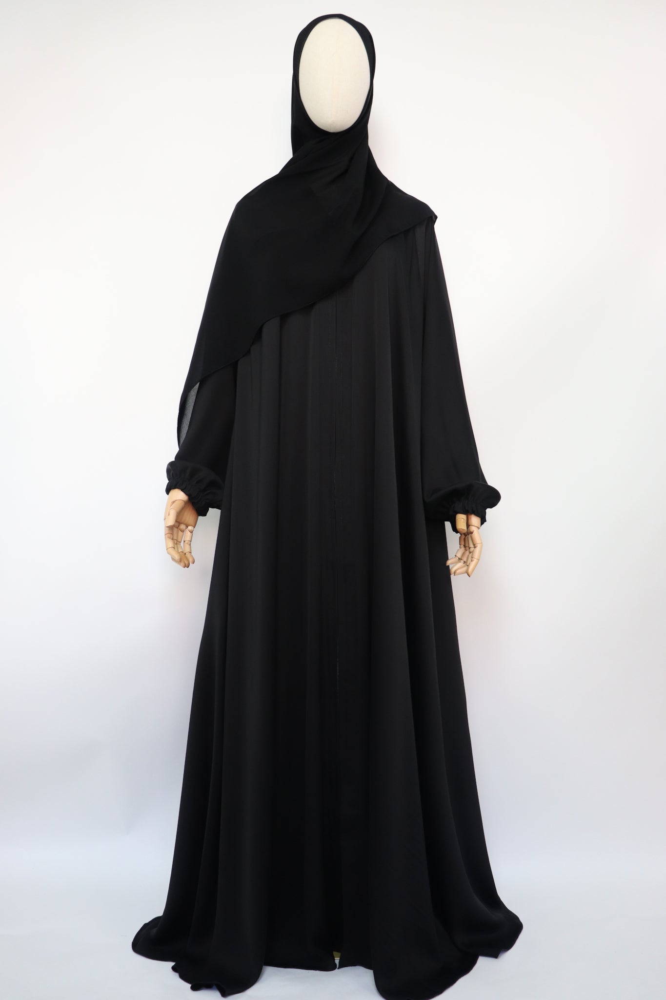 Full-zip Cuffed Flare Umbrella Abaya - Black