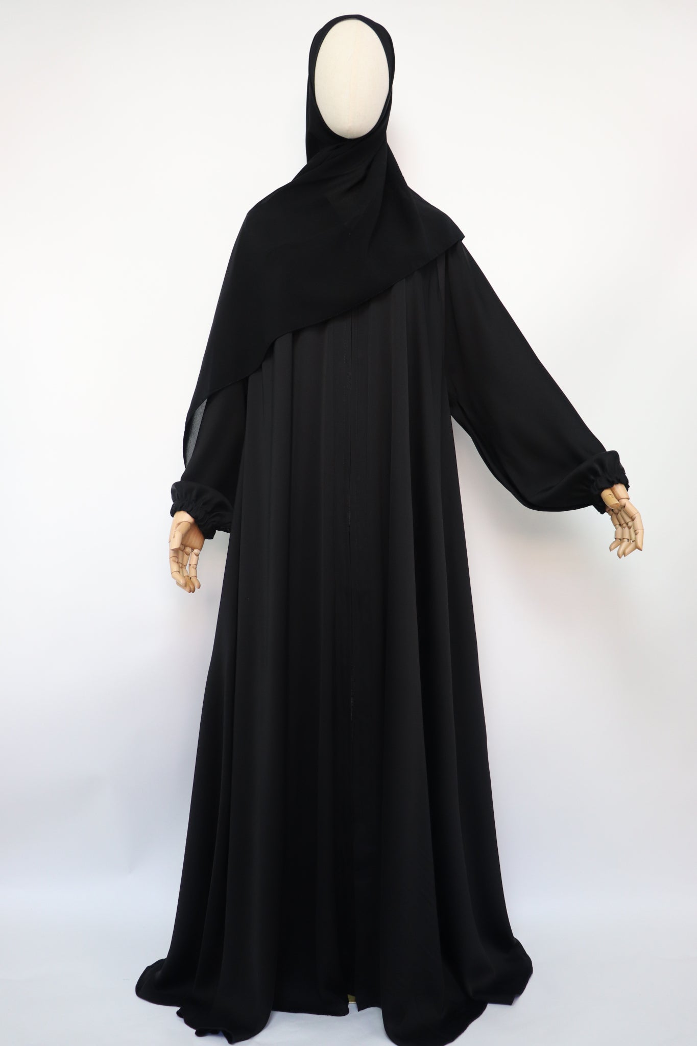 Full-zip Cuffed Flare Umbrella Abaya - Black