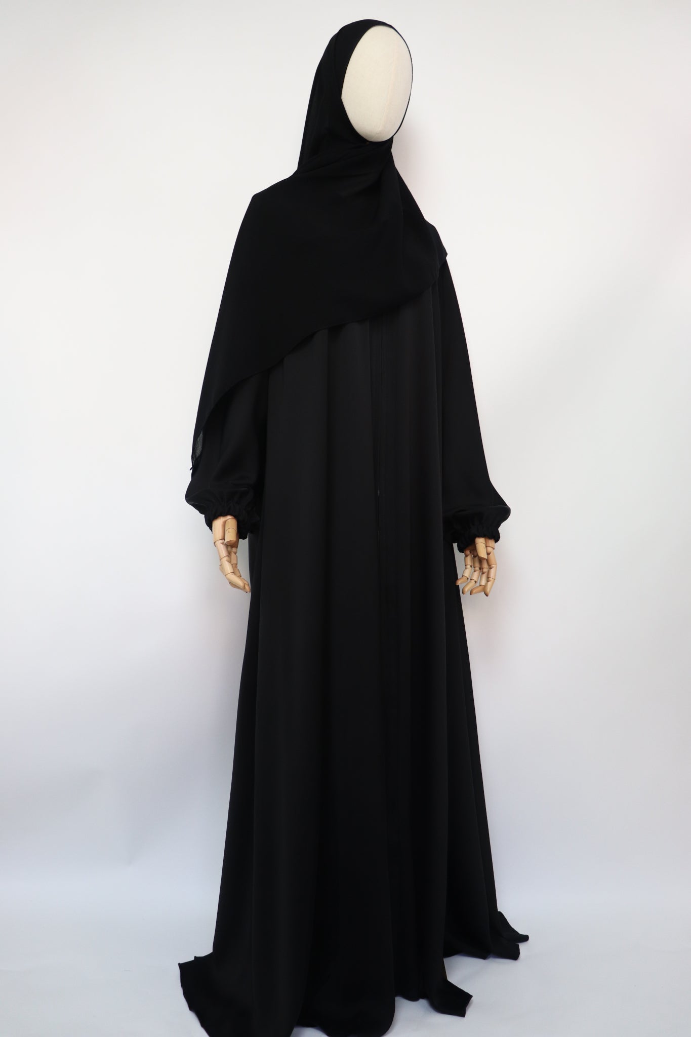 Full-zip Cuffed Flare Umbrella Abaya - Black