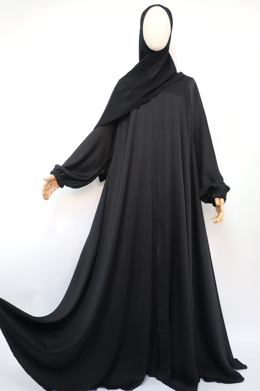 Full-zip Cuffed Flare Umbrella Abaya - Black