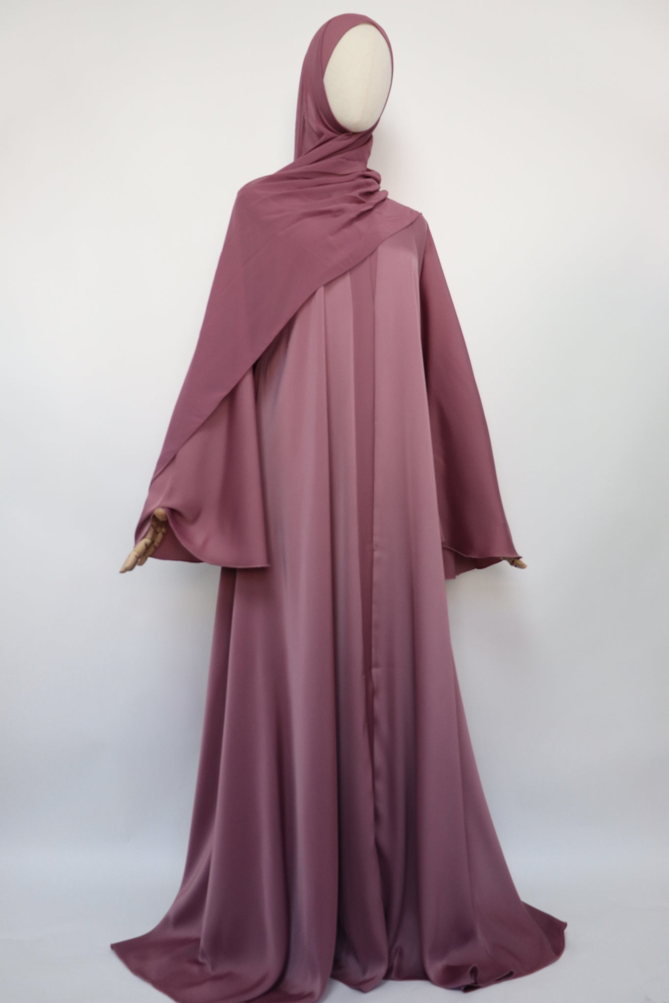 Open Plain Flare Umbrella Abaya - Dusty Pink