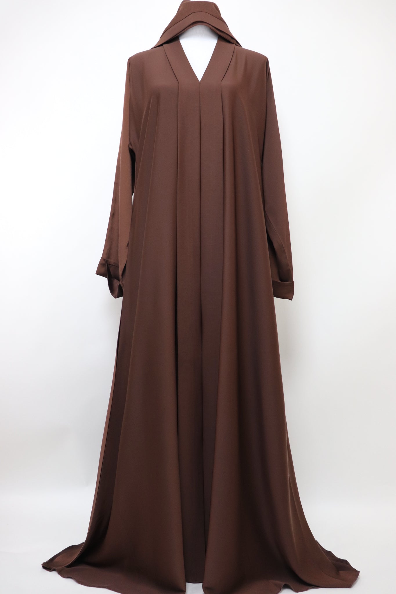 Closed Semi Flare Crinkle Abaya - Warm Choco