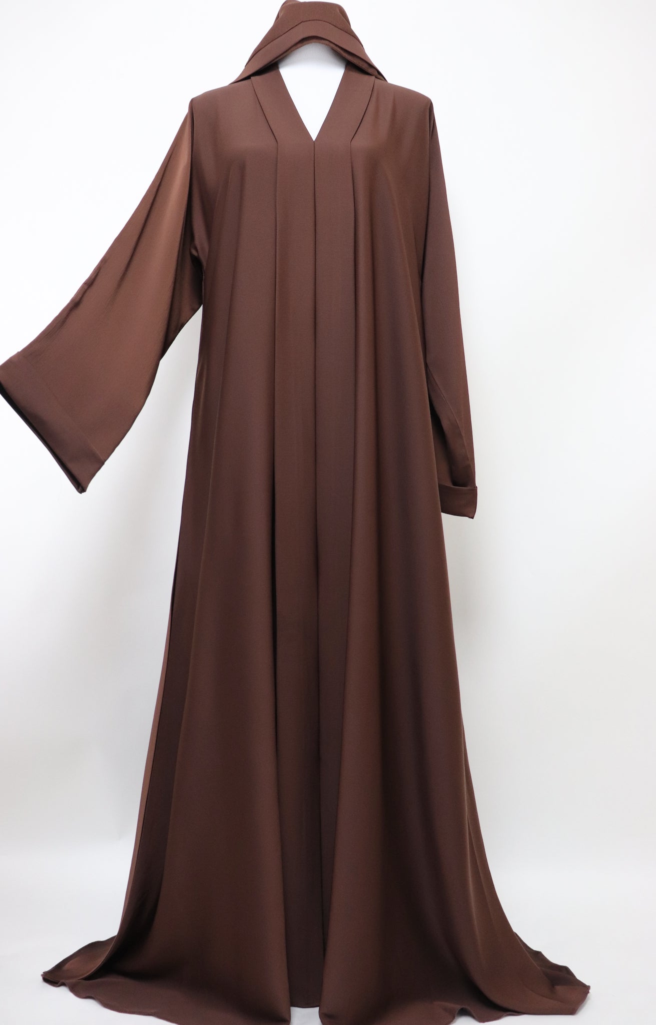 Closed Semi Flare Crinkle Abaya - Warm Choco