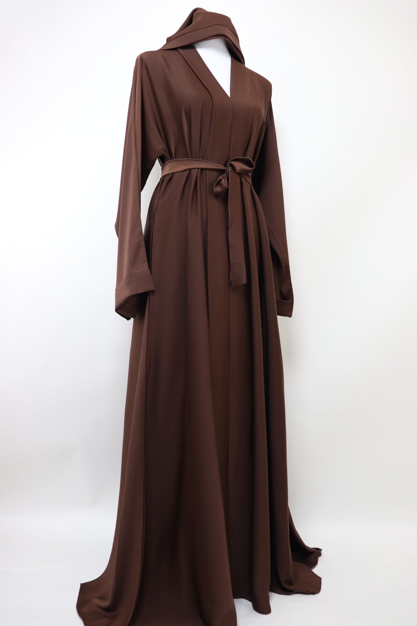 Closed Semi Flare Crinkle Abaya - Warm Choco