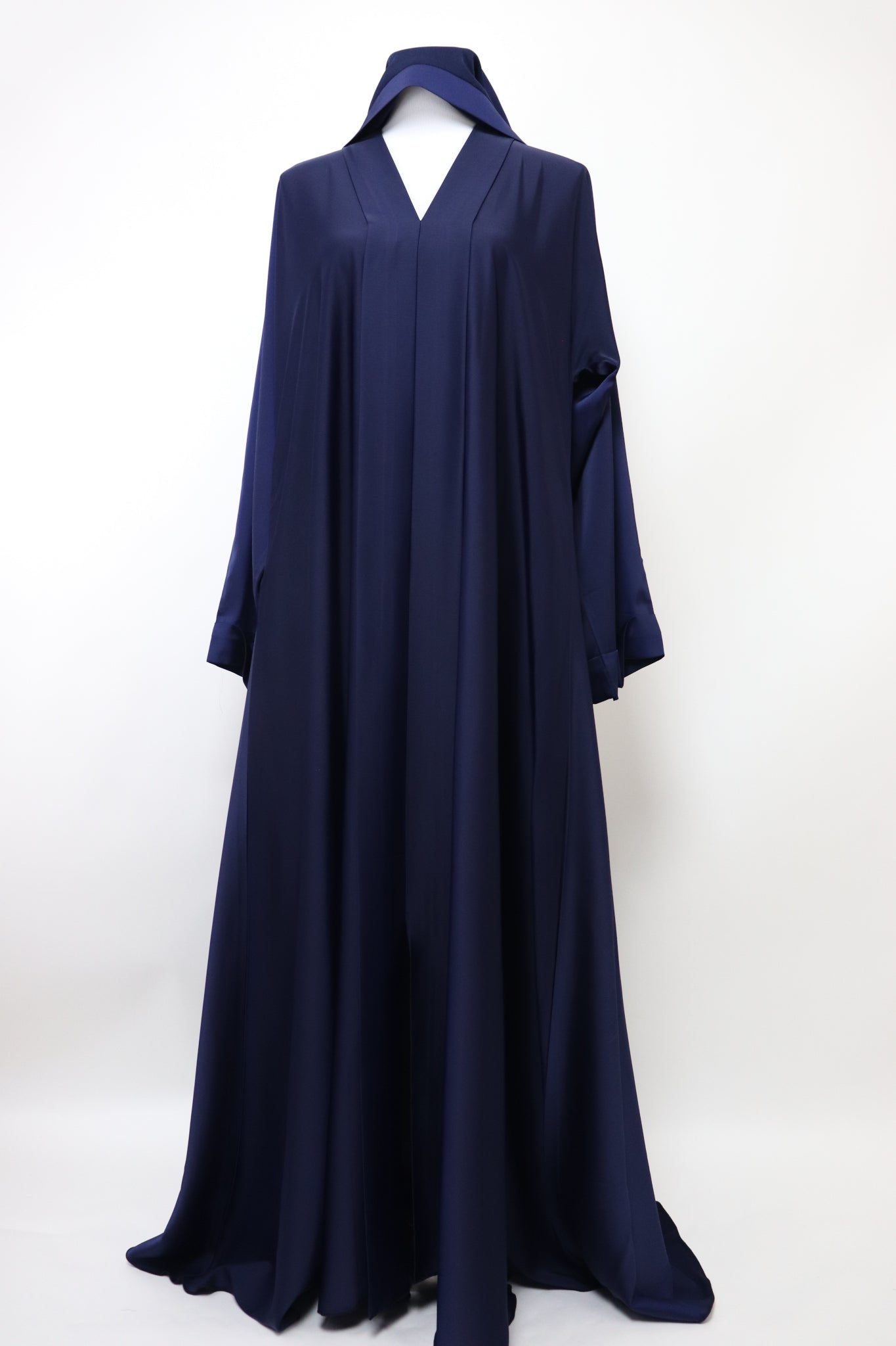 Closed Semi Flare Crinkle Abaya - Navy