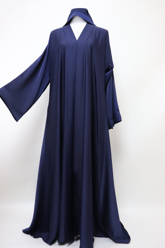 Closed Semi Flare Crinkle Abaya - Navy