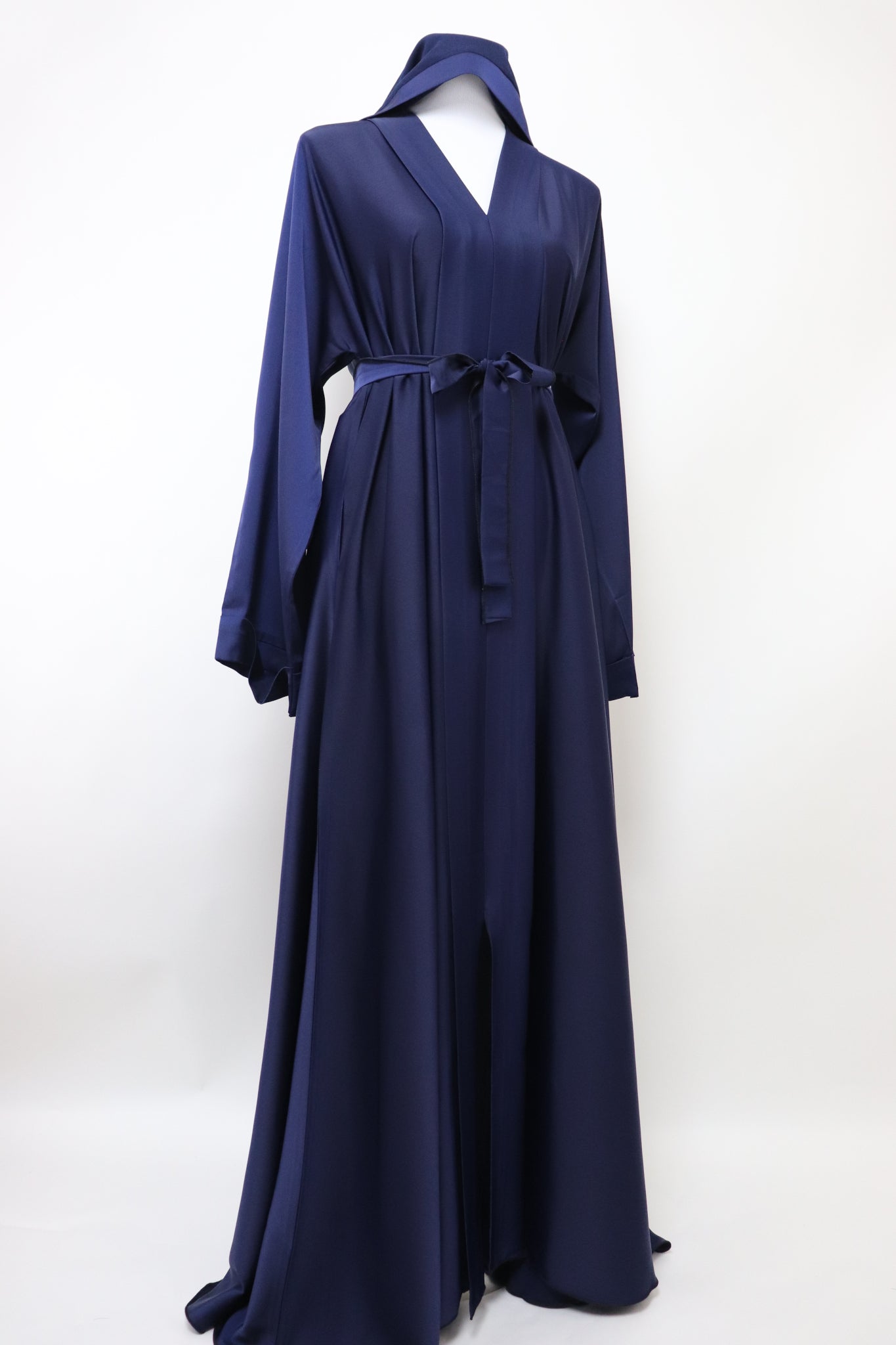 Closed Semi Flare Crinkle Abaya - Navy