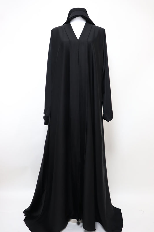 Closed Semi Flare Crinkle Abaya - Black