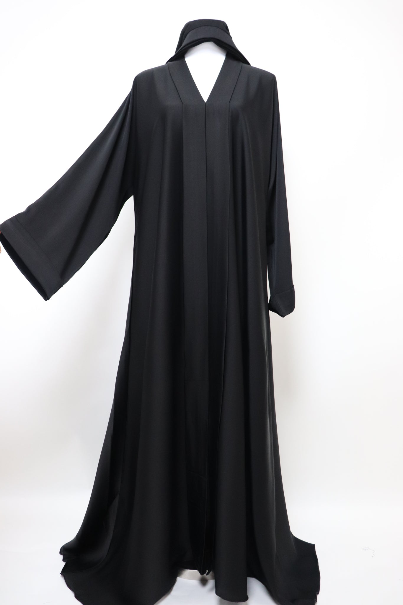 Closed Semi Flare Crinkle Abaya - Black
