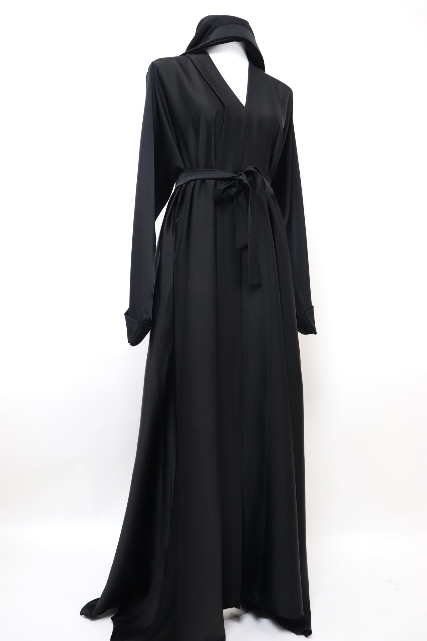 Closed Semi Flare Crinkle Abaya - Black