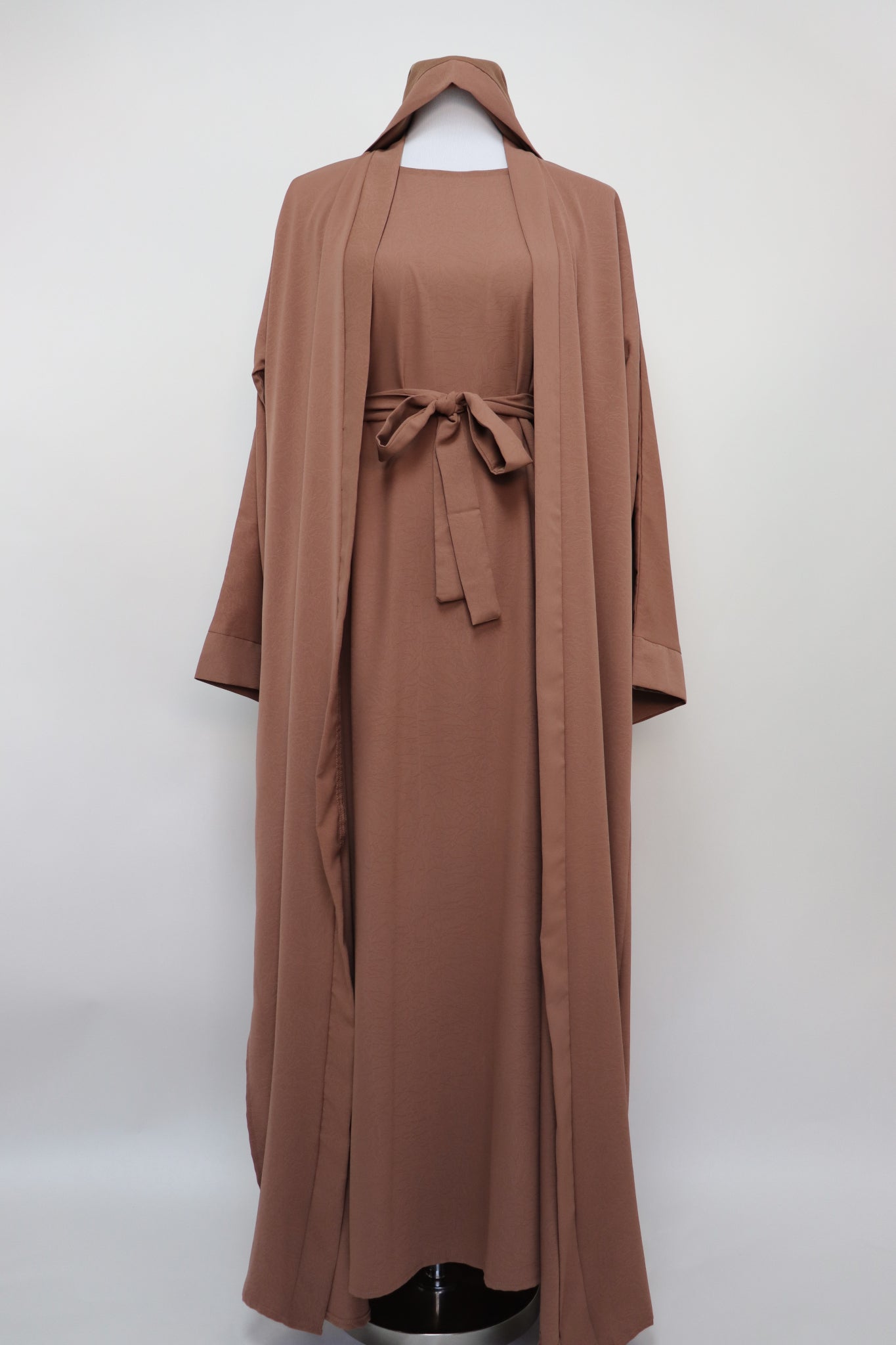 3 Piece Set Marble Open Kimono Abaya - Sandstone