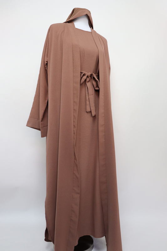 3 Piece Set Marble Open Kimono Abaya - Sandstone