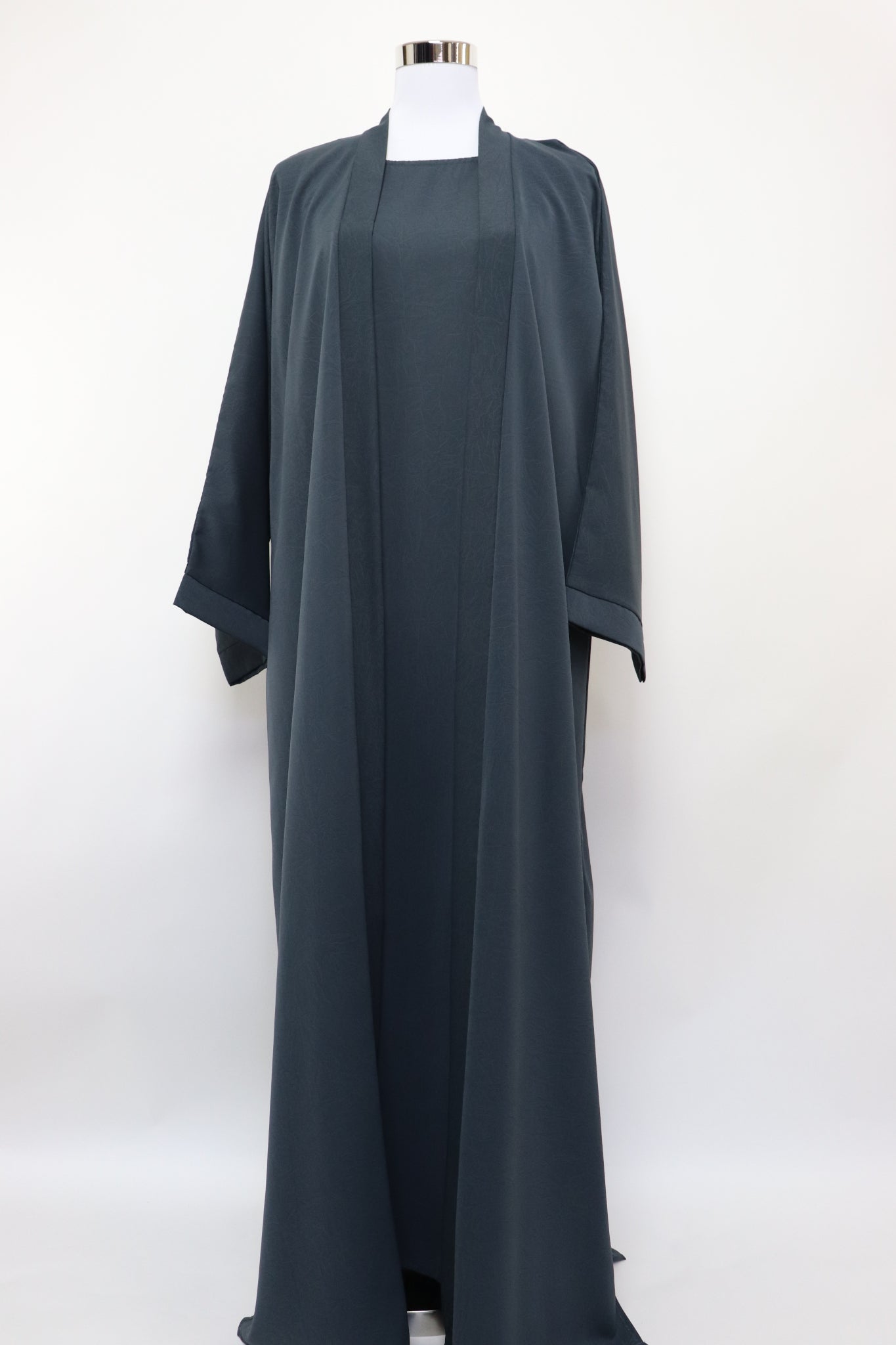 3 Piece Set Marble Open Kimono Abaya - Charcoal