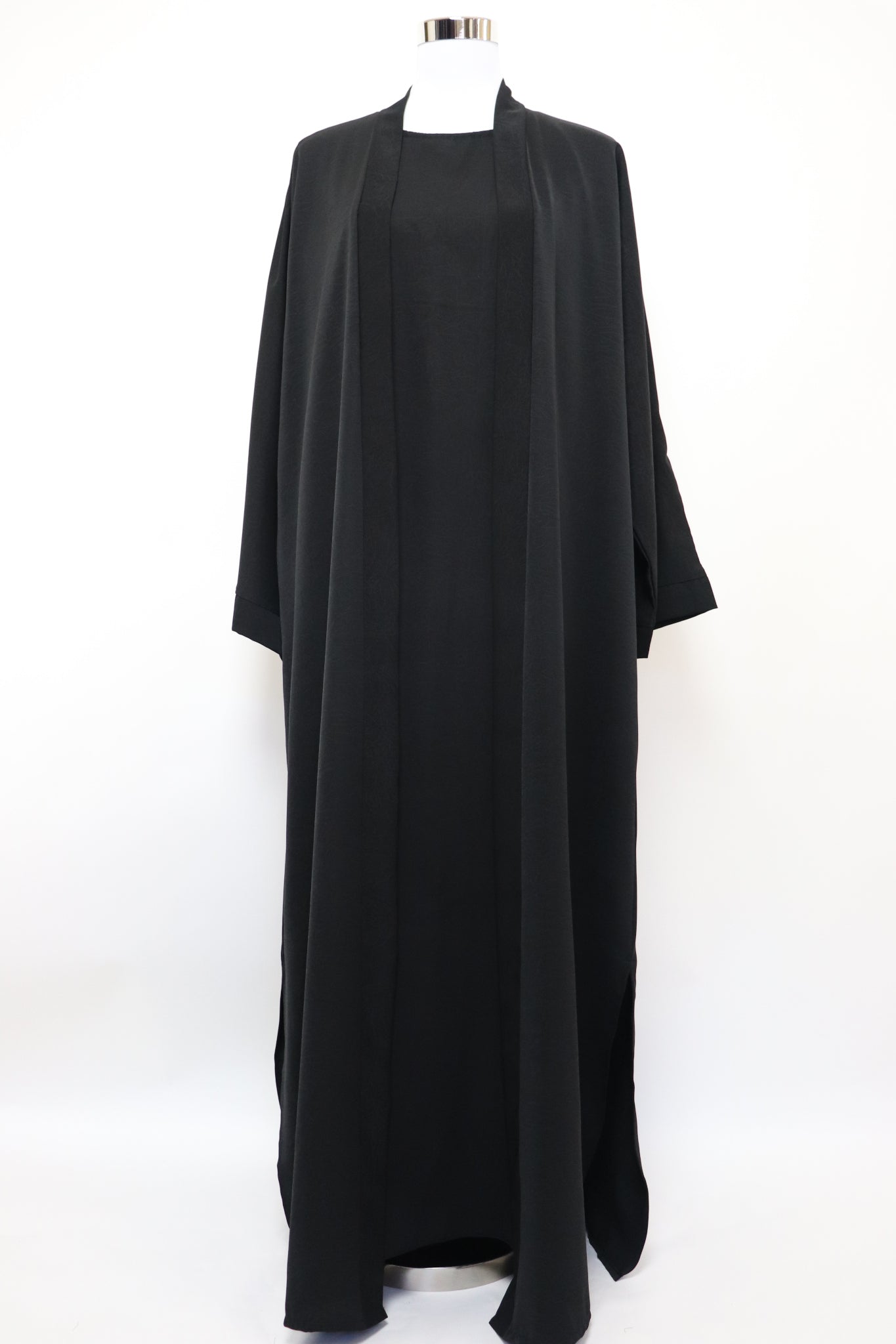 3 Piece Set Marble Open Kimono Abaya - Black