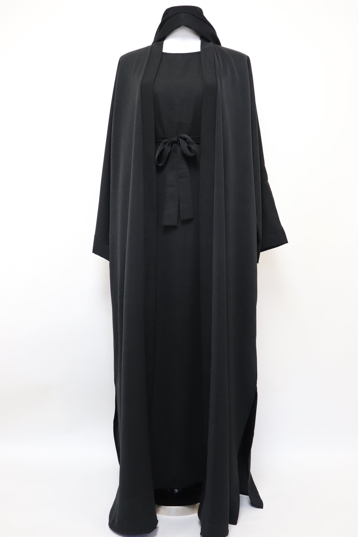3 Piece Set Marble Open Kimono Abaya - Black