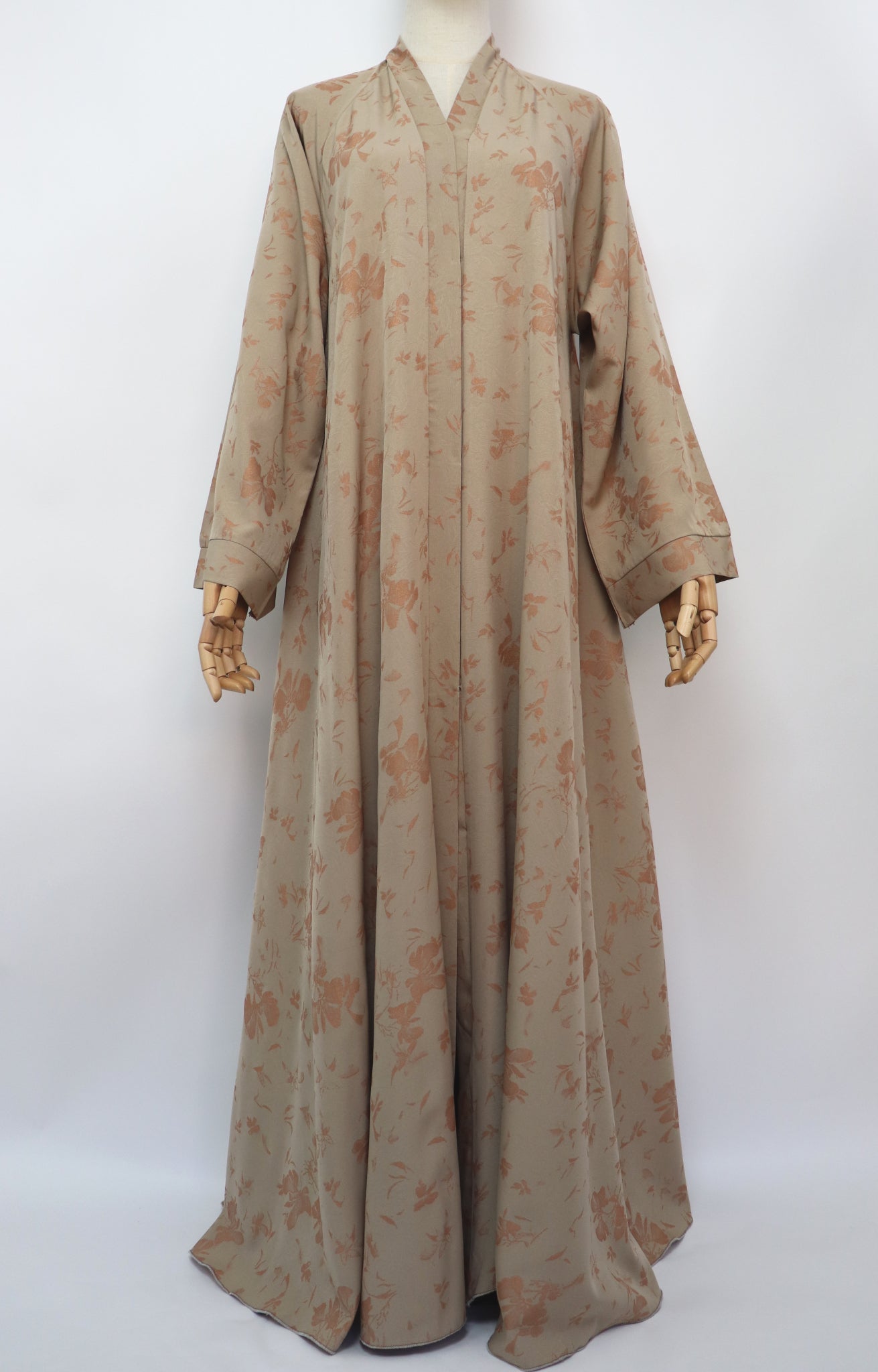 Open Flare Foiled Umbrella Abaya - Sand