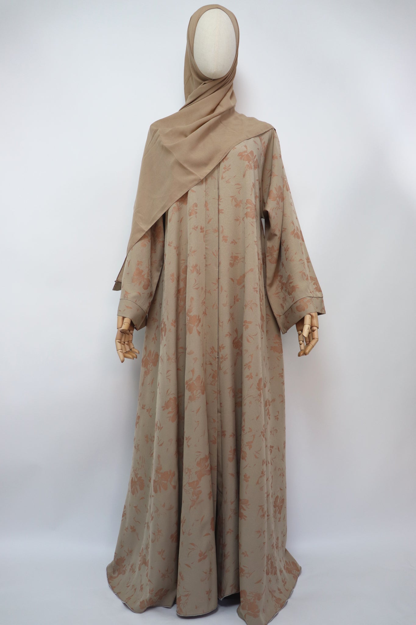 Open Flare Foiled Umbrella Abaya - Sand