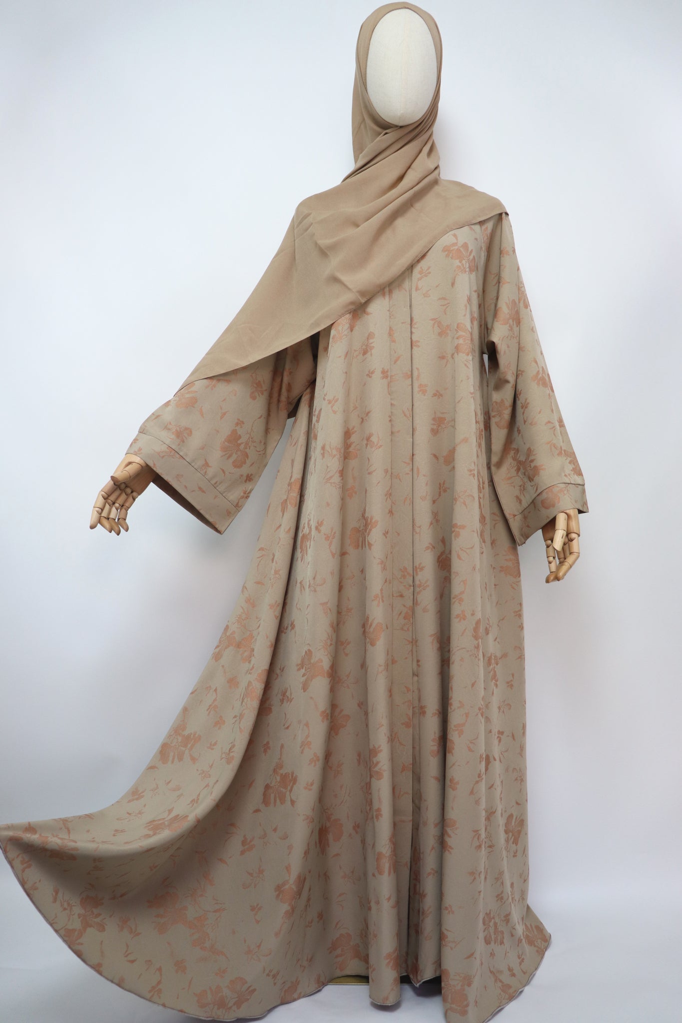 Open Flare Foiled Umbrella Abaya - Sand