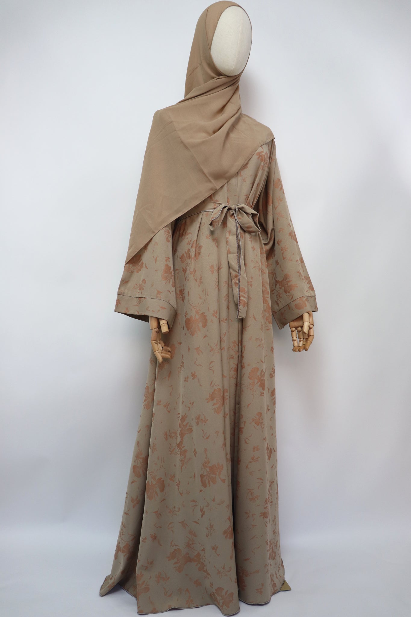 Open Flare Foiled Umbrella Abaya - Sand
