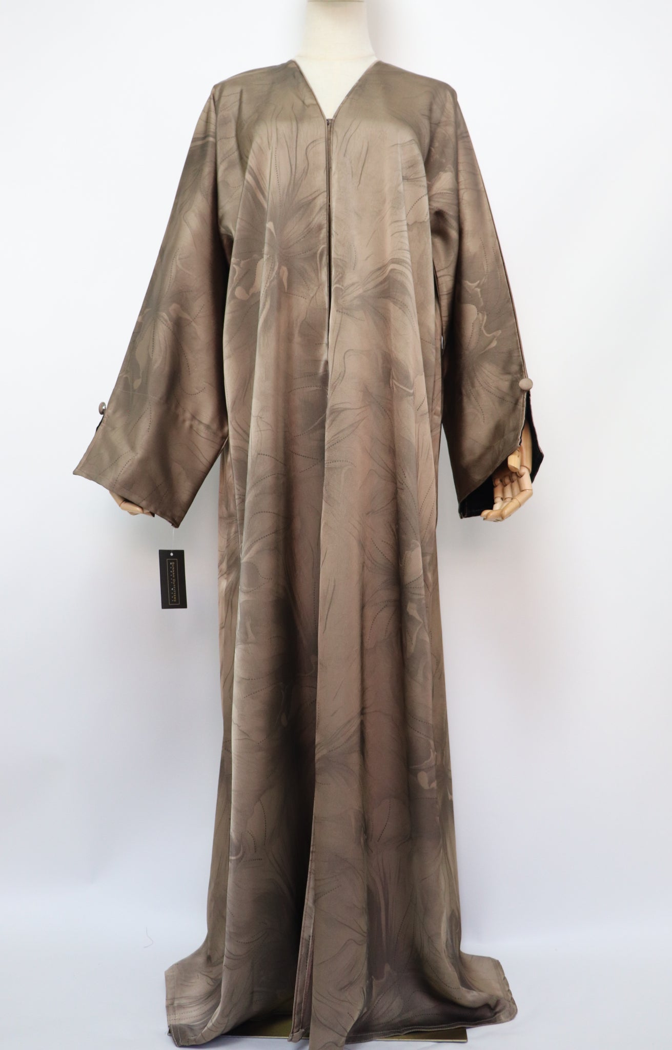 Open Slit Cuffs Print Jacquard Abaya - Mocha