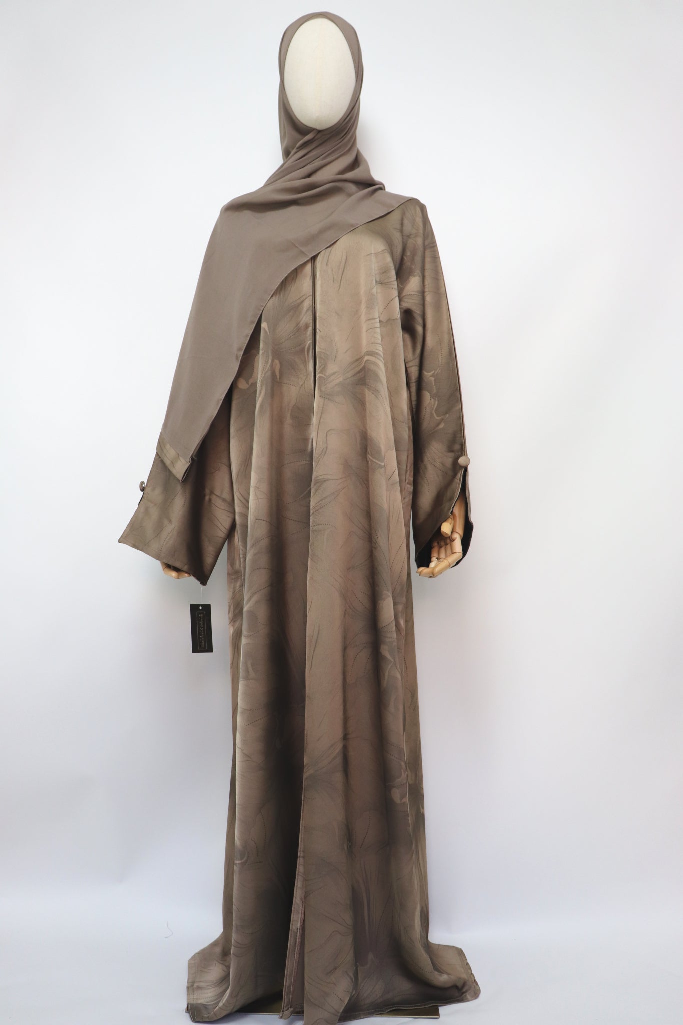 Open Slit Cuffs Print Jacquard Abaya - Mocha