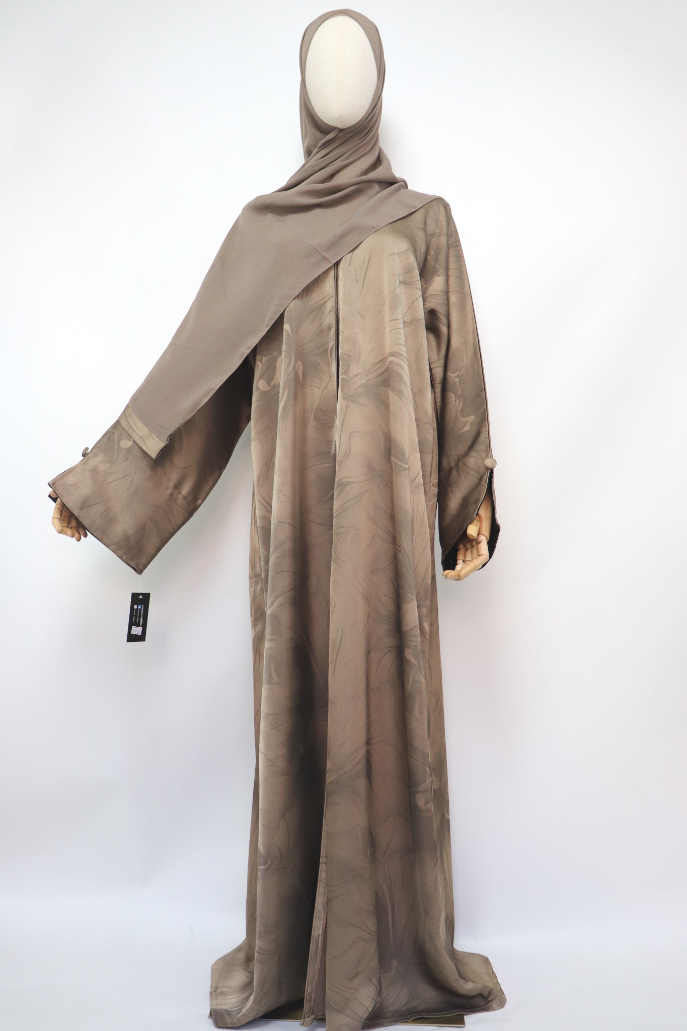 Open Slit Cuffs Print Jacquard Abaya - Mocha