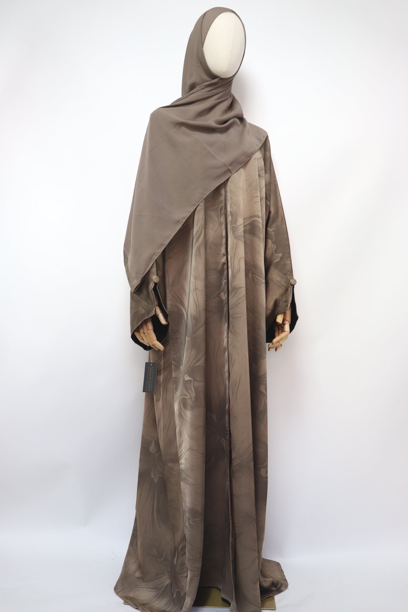 Open Slit Cuffs Print Jacquard Abaya - Mocha