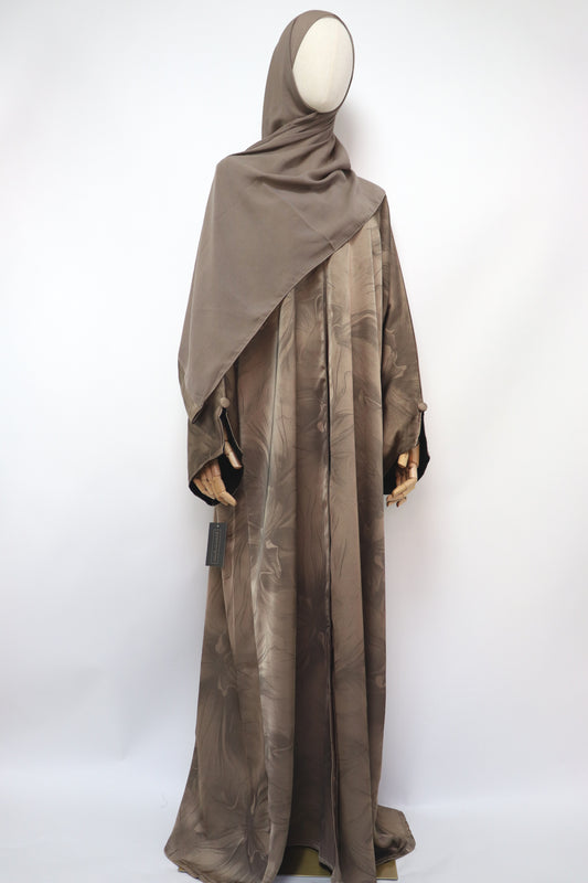 Open Slit Cuffs Print Jacquard Abaya - Mocha