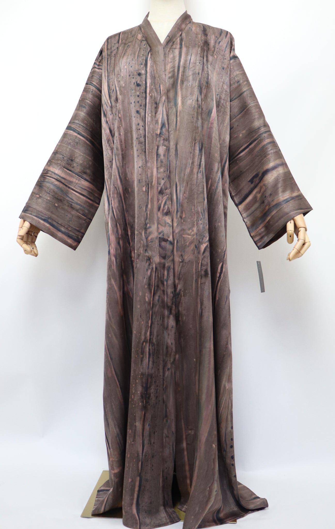 Open Kimono Jacquard Abaya - Coffee