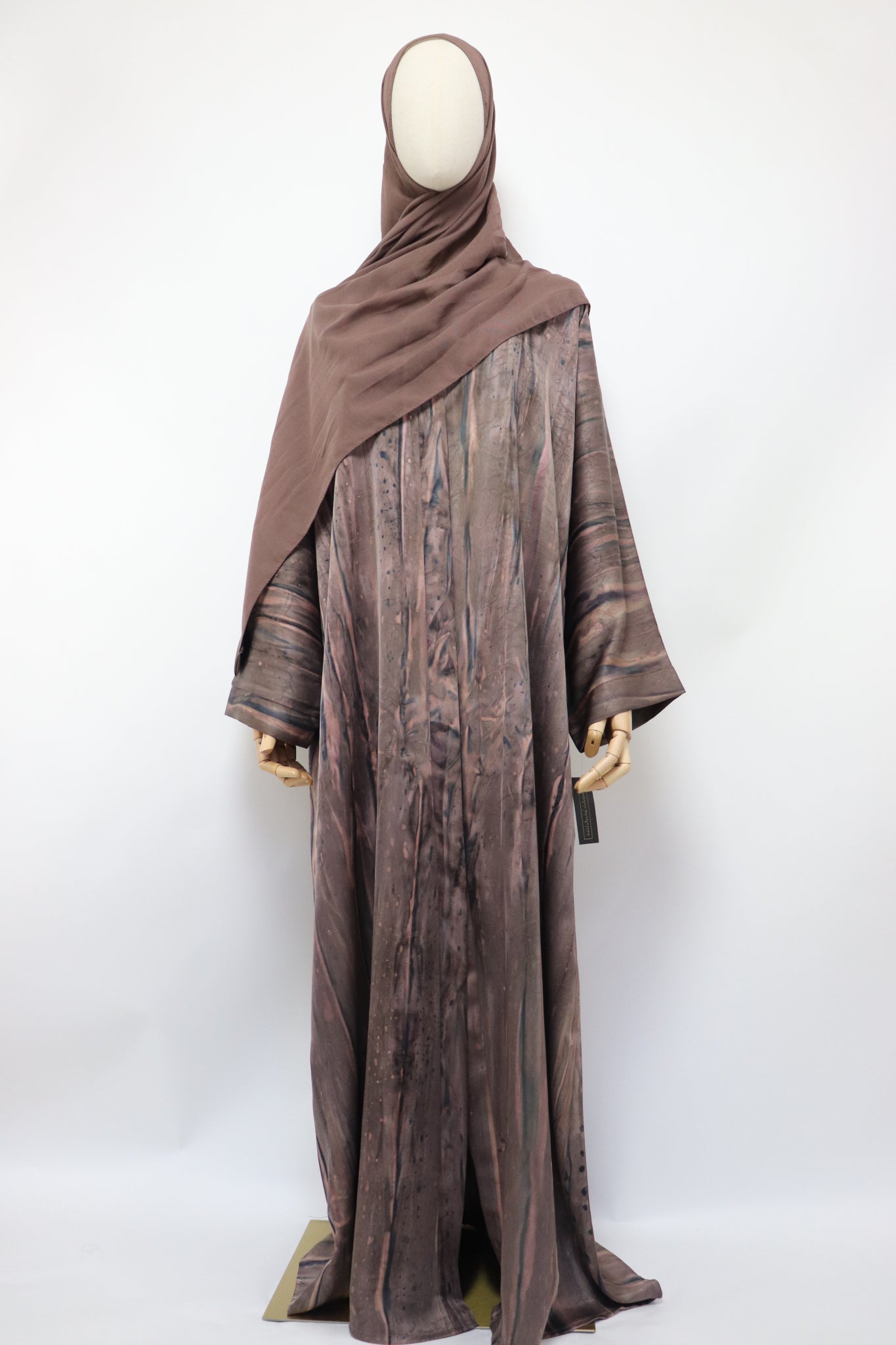 Open Kimono Jacquard Abaya - Coffee