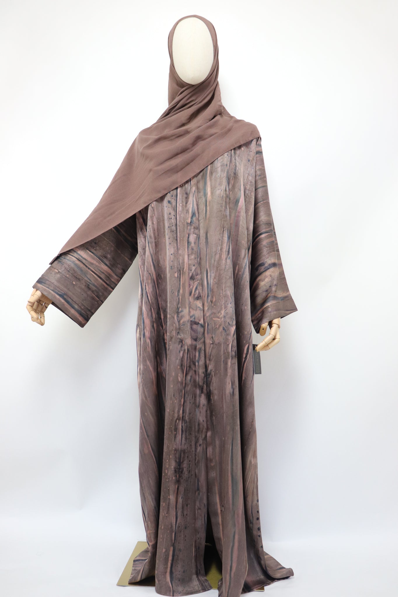 Open Kimono Jacquard Abaya - Coffee