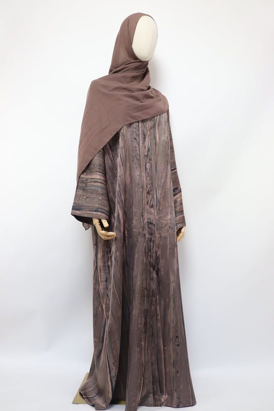 Open Kimono Jacquard Abaya - Coffee