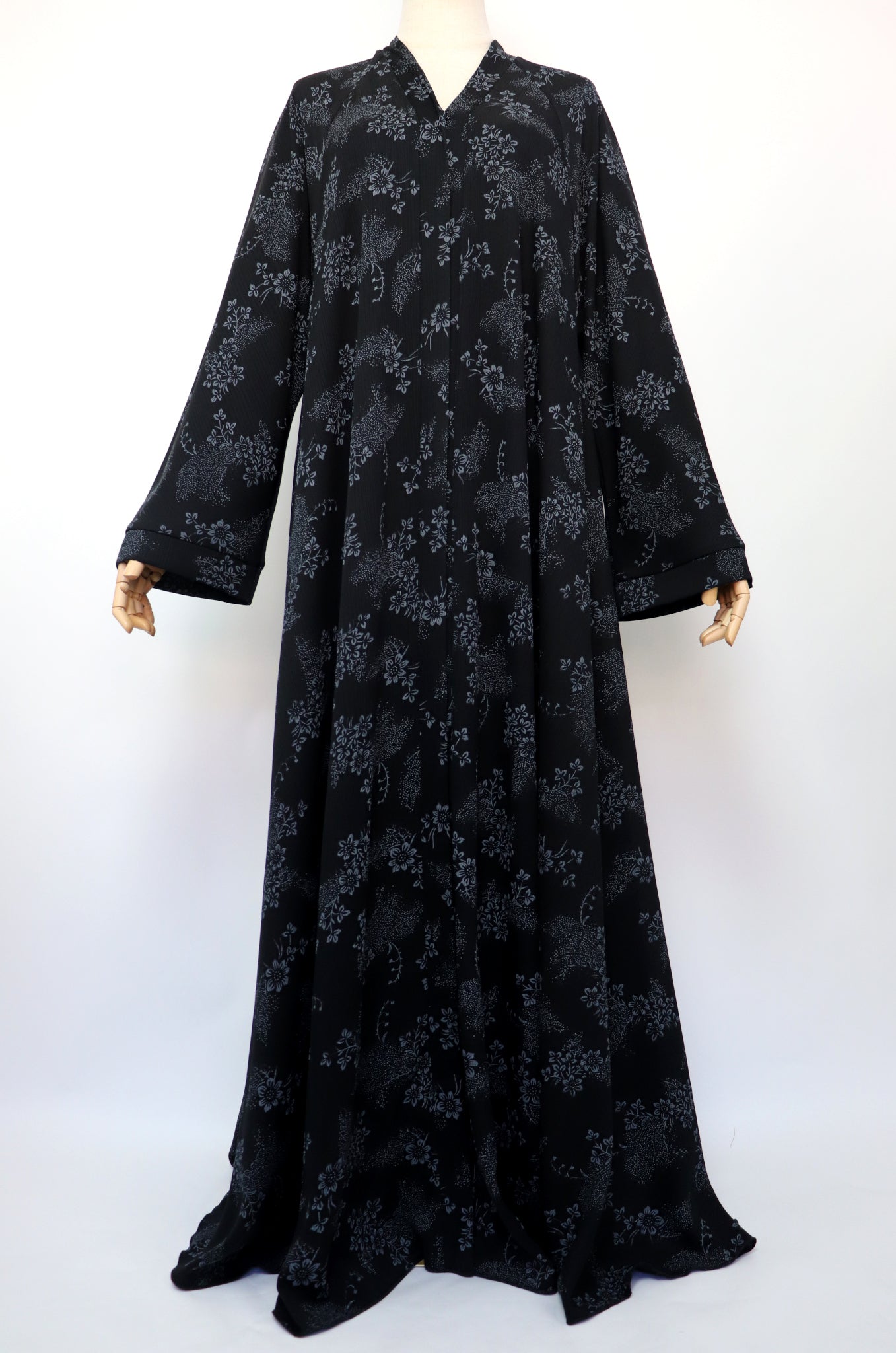 Open Flare Crinkle Umbrella Abaya - Black Gray