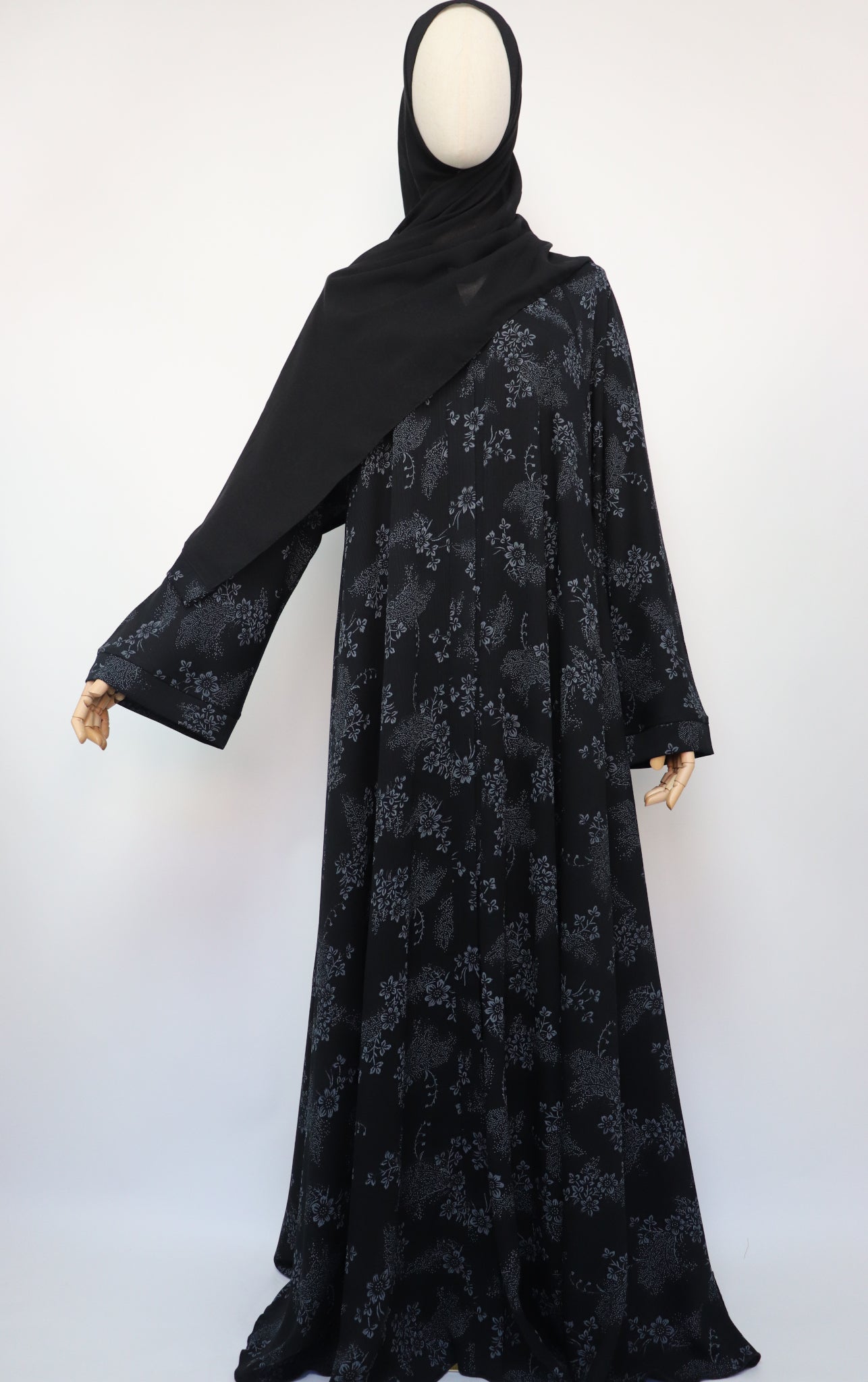 Open Flare Crinkle Umbrella Abaya - Black Gray