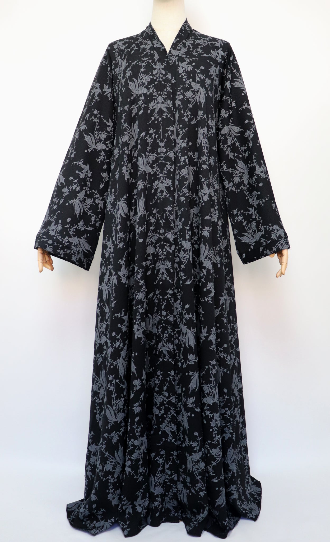 Open Flare Crinkle Umbrella Abaya - Black / Gray