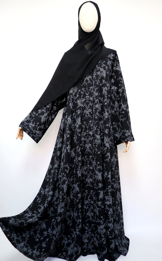 Open Flare Crinkle Umbrella Abaya - Black / Gray