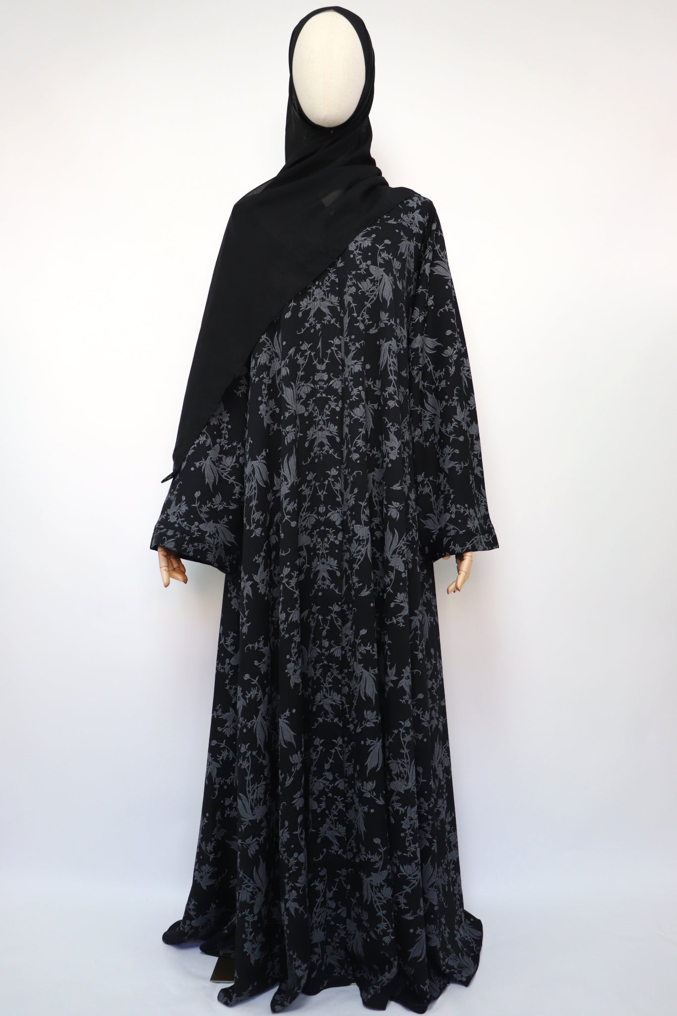 Open Flare Crinkle Umbrella Abaya - Black / Gray