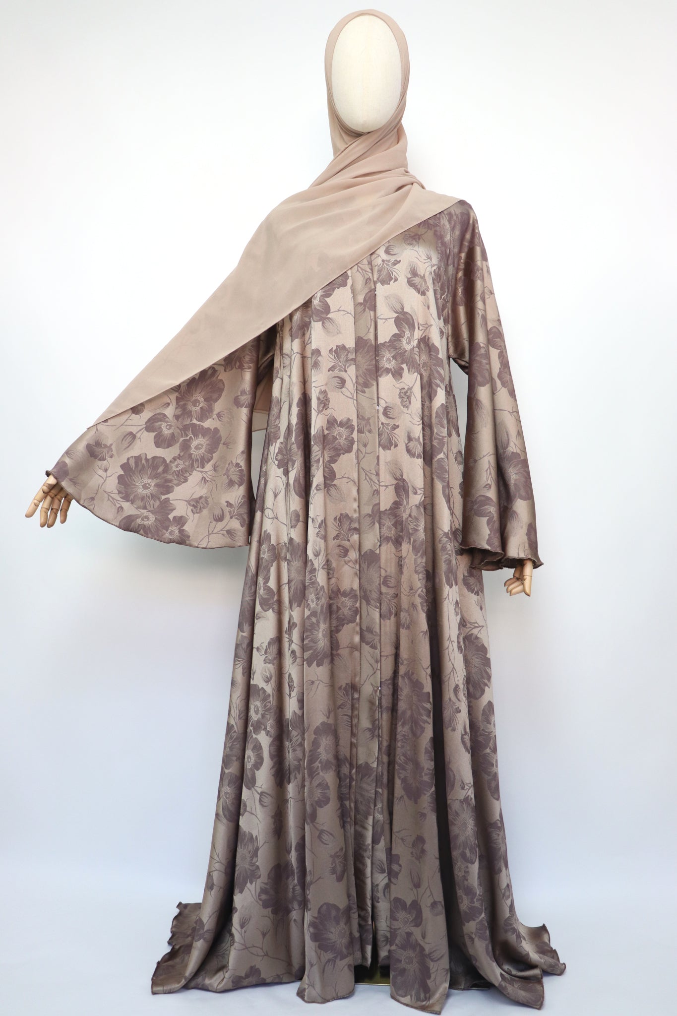 Open Floral Jacquard Flare Umbrella Abaya - Ametrine