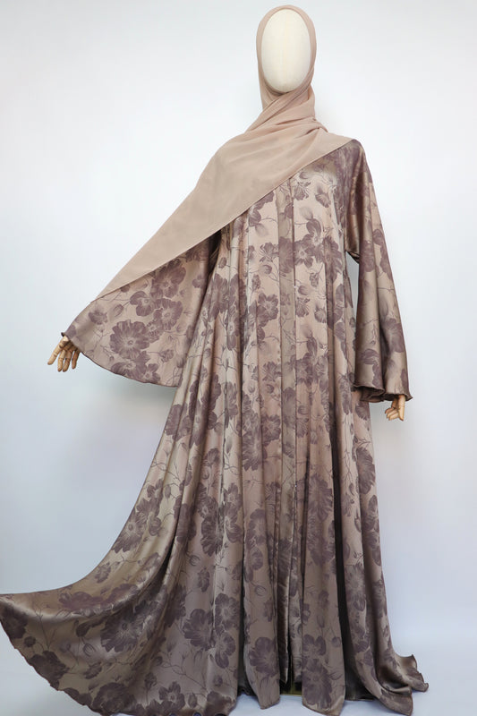 Open Floral Jacquard Flare Umbrella Abaya - Ametrine